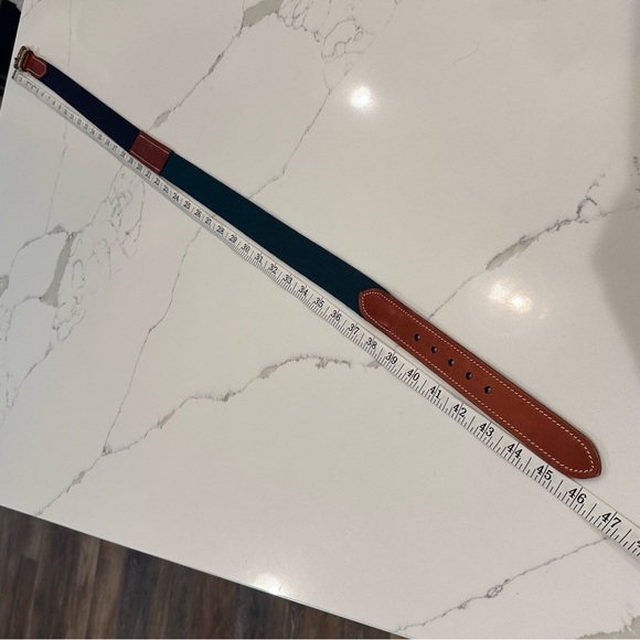 Tommy Hilfiger Mens Leather Canvas 2-Tone Belt Size 40 Blue Green USA Vintage - Picture 8 of 11